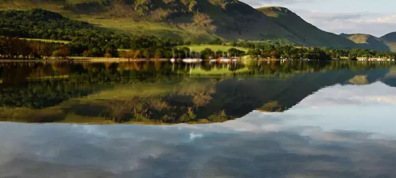 Mountains reflecting on a glassy lake