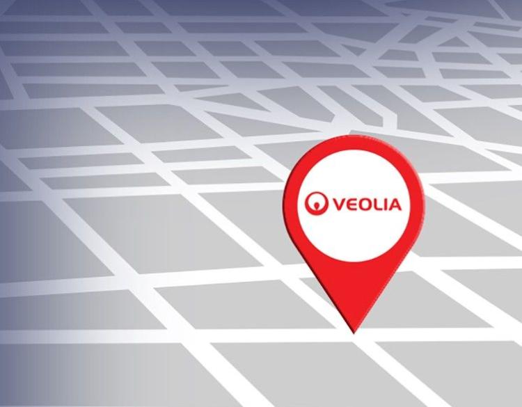 Pin on a map with Veolia Logo