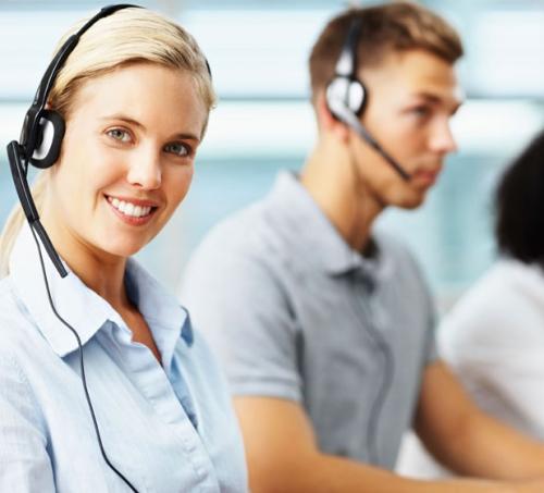 Two people in a call center