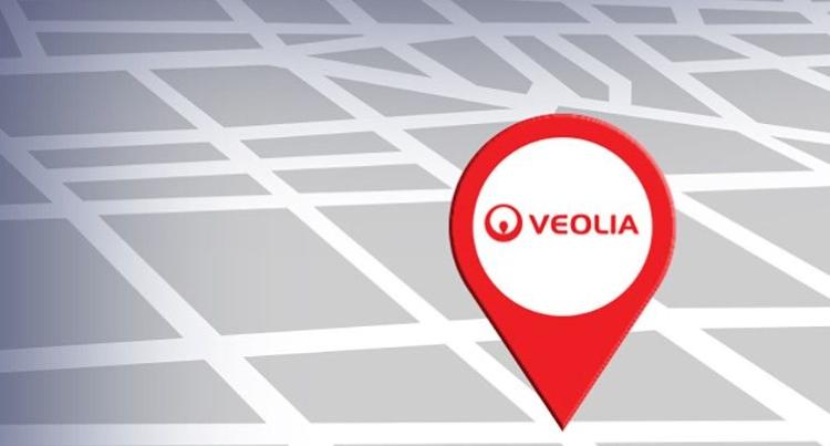 Pin on a map with Veolia Logo